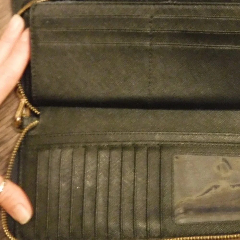 Michael Kors Jet Set Continental Wallet Womens Black‎ Good Saffiano Wristlet Zip